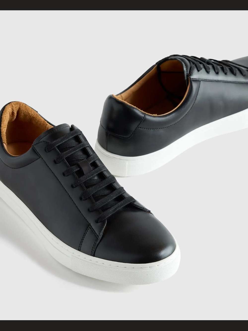 Quince Black Leather Low-Top Sneakers with White Sole and Tan Interior